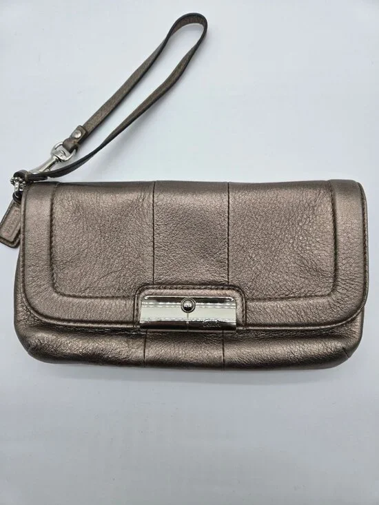 Coach Kristen Metallic Slouch Leather Handbag Hobo Shoulder Bag Front Pocket w/ - Picture 6 of 12